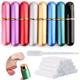 Portable Aromatherapy Nasal Inhaler Diffusers Empty Nasals Inhalers Tubes Refillable Aluminum Glass Inhalers Sticks With Cotton Wicks