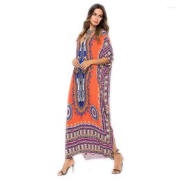 Ethnic Clothing Summer Dubai Maxi African Kaftan Women Muslim Dress Print Vintage Female Beach Robe Oversize Arabes Abaya Islamic