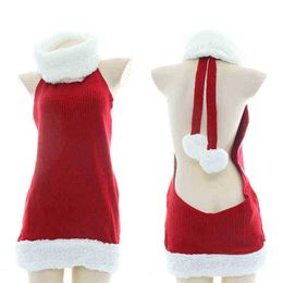 Stage Wear Christmas Sexy Bodycon Backless Mini Dress Women Ladies Red Sleeveless Halter Dress Evening Party Dress Cosplay Xmas Come T220901