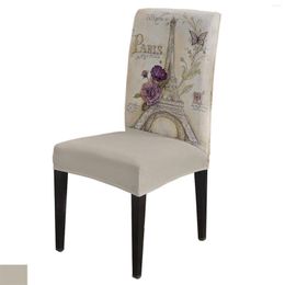 Chair Covers Vintage Eiffel Tower Flowers Butterfly Cover Dining Spandex Stretch Seat Home Office Decoration Desk Case Set