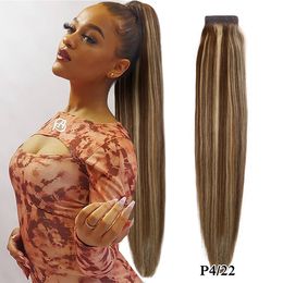 Ponytail Human Hair extension Wrap Around Highlight Blond Ponytails Clip In Extensions Real brazilian Balayage Straight Pony tail hairpiece p4/22 12inch Diva1