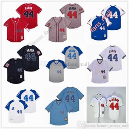 Movie Mitchell and Ness Baseball Jersey Vintage 44 Hank Aaron Jersey Stitched Breathable Sport Sale High Quality Man Blue White Red Gray