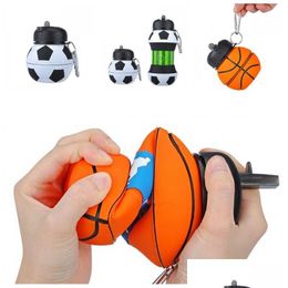 Water Bottles Folding Collapsible Bottle Sile Water Basketball Soccer Portable Cups For Student Use Anti Skid Style Drop Delivery 202 Dhbte