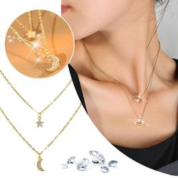 Chains Double Layered Wearing Star And Moon Necklace Women'S Pearl White Chunky Silver C For Women