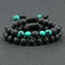 Strand 2Pcs Natural Black Onyx Lava Beads Bracelets Handmade Adjustable Men Rock Racelets&Bangles Women Yoga Energy Meditaion Jewellery