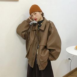 Women's Leather 2022 Vintage Faux Jackets Womens Hooded Bomber Jacket Women Female Winter Harajuku Streetwear Autumn Coat Outerwear
