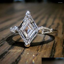 Wedding Rings Wedding Rings Rhombus Cubic Zirconia Engagement For Women Shiny Cz Crystals Sier Colour Finger Female Anelwedding Brit2 Dh4Ea
