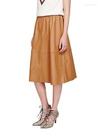 Skirts Customise Made Women Casual Plus Size 3XS-10XL Elastic High Waist Faux Leather A-Line Midi Skirt