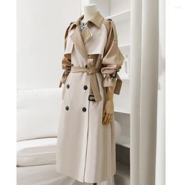 Women's Trench Coats Womens Windbreaker Stitching Spring Autumn Lapel Ladies Cloak High-End Quality Lining Windproof Long Coat Casaco