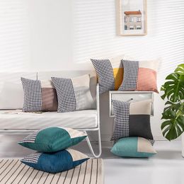 Pillow Nordic Style Houndstooth Stitching Cover Cotton Linen Light Luxury Case 45X45CM Decorative Covers For Sofa