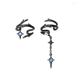 Backs Earrings Vintage Boho Metal No Piercing For Women Fashion Blue Crystal Geometric Long Ear Cuff Hole Jewelry Gift