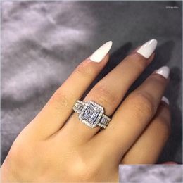 Wedding Rings Wedding Rings Luxury Square Big Cz Stone For Women Shiny Crystals Sier Color Finger Engagement Female Anelwedding Brit2 Dhyud