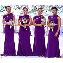Purple Long Bridesmaid Dresses African Black Girl Women Satin Mermaid Wedding Party Dress Prom Formal Gown vestidos Custom