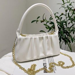 Evening Bags Small Square Chain Shoulder For Women Simple Pleated Tote Crossbody Bag Lady Luxury Pu Leather Messenger White Handbags