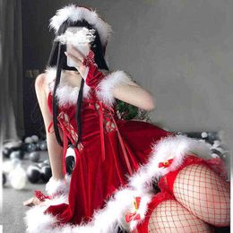 Stage Wear Christmas Xmas Party Ball Gown Lady Santa Claus Cosplay Come Lolita Sleeveless Velvet Dress Maid Waitress Uniform Lingerie T220901