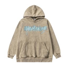 Vintage Hoodie Streetwear Sweatshirt Retro Butterfly Letter Print Distressed Washed Punk Gothic Hooded Harajuku Pullover