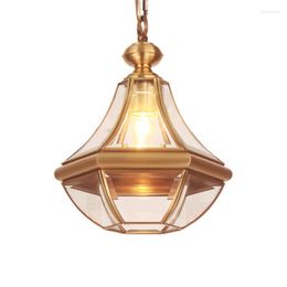 Pendant Lamps American Style Rural Full Copper Small Chandelier Single Head Glass Bedroom Lamp Dining Room Metal