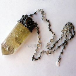 Chains NM43275 Citrine Crystal Pyrite Moon Necklace Crescent Statement