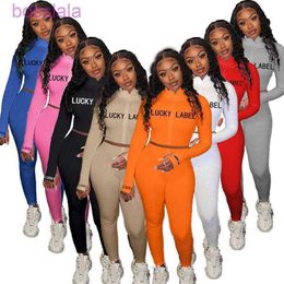 Design Woman Tracksuits Autumn Two Piece Jogging Suit High Collar Embroidered Letter Zipper Top Leggings Sports Outfits