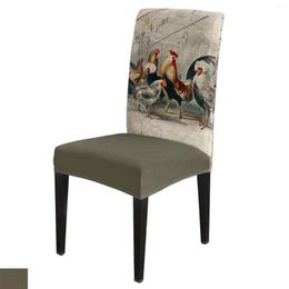 Chair Covers Farm Rooster Chicken Retro Illustration Cover Dining Spandex Stretch Seat Home Office Decor Desk Case Set