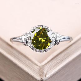 Wedding Rings Classic Green Stone For Women Exquisite Small Round Zircon Crystal Female Band Gift