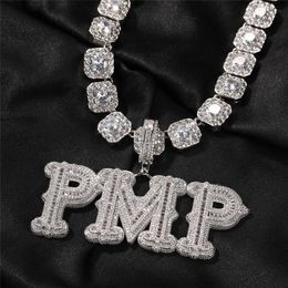 A-Z Custom Name Gold Plated CZ Diamond Iced Out Cursive Letter Initial Necklace for Women Men Hip Hop Necklace with 24inch Rope Chain