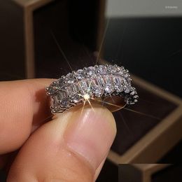 Wedding Rings Wedding Rings Square Cubic Zirconia For Women Shiny Cz Crystals Finger Engagement Female Fashion Jewellery Anelwedding B Dh3Hn