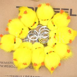Cute pompom keychain party gift yellow duck car key charm animal children toys gifts DE859