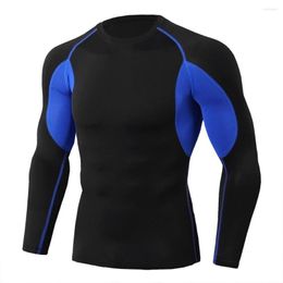 Men's T Shirts Slim Fit Sport Tight Men Clothing Gym Running Shirt Long Sleeve Tops Training Jogging Sportswear Patchwork Colour Basic