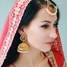 Dangle Earrings Arab Big Gold Bells Drop Jhumka For Women Boho Carved Flower Thailand Egypt Piercing Earring Party Jewelry Gift