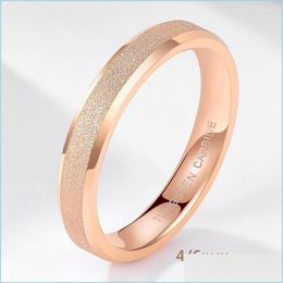 Wedding Rings Wedding Rings Tungsten Carbide Rose Gold Frosted Ring 4Mm 6Mm For Women Men Engagement Band Matte Brushed Female Anillo Dhb5S
