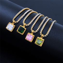 Charming Trendy Yellow Gold Plated Bling Sqaure CZ Pendant Necklace & Pendant for Girls Women Necklace Jewellery