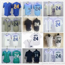 Movie Mitchell and Ness Baseball Jersey Vintage 24 Ken Griffey Jersey Stitched Breathable Sport Sale High Quality Men Gray Navy Blue White