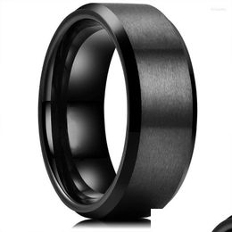 Wedding Rings Wedding Rings Classic 8Mm Mens Stainless Steel Black Brushed Surface Band Unisex Engagement Jewellery Size 6-13 High Qual Dhpxo