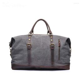 Duffel Bags Retro Style Men's Canvas Travel Vintage Shoulder Bag With Leather Handle Traveling Luggage Casual Travle Tote