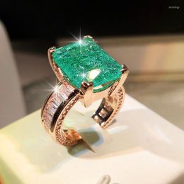 Wedding Rings Oversized Square Green Personality Fragmented Zircon For Women Engagement Ring Luxury Jewellery Valentine's Day Gifts