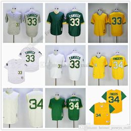 Movie Mitchell and Ness Baseball Jersey Vintage 33 Jose Canseco 34 Rollie Fingers Jersey Stitched Breathable Sport Sale High Quality Yellow