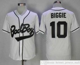 Best B.I.G. Biggie Smalls Jersey The Notorious Movie Bad Boy #10 Biggie White Stitched Baseball Film Buttons Jerseys Shirts Size S-XXXL