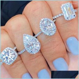 Wedding Rings Wedding Rings Sier Color Oval Pear Cut For Women Luxury Promise Engagement Bridal Jewelry Cubic Zirconia Anniversary R Dhip7