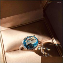 Wedding Rings Wedding Rings Exquisite Simple Oval Blue Crystal Ring Classic Engagement Jewellery Cocktail Womens Anniversary Giftweddi Dh3Sl