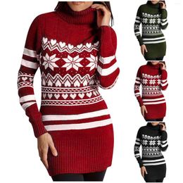 Women's Sweaters Womens Christmas Elegant Turtleneck Wrap Sweater Dress Snowflake Patterned Long Sleeve Knit Midi Vest Women