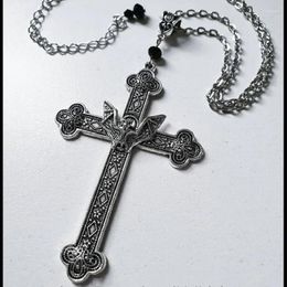 Choker Gothic Antique Silver Color Filigree Vampire Bat Cross Necklace Pendant Charm Statement Handmade Jewelry Women Halloween Gift