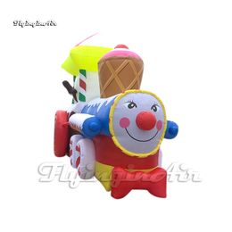 Customised Large Colourful Inflatable Christmas Train Balloon Cartoon Xmas Character Model Artificial Train Replica For Outdoor Park Decoration