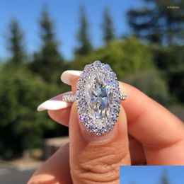 Wedding Rings Wedding Rings Luxury Women Big Oval Crystal Rhinestone Engagement Ring Cute Sier Zircon Stone Vintage For Womenwedding Dhliv