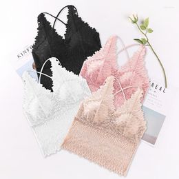 Bustiers & Corsets Women Bra Tops Sexy Lace Tube Top French Deep V-neck Camisole Wireless Bralette Thin Breathable Ladies Crop