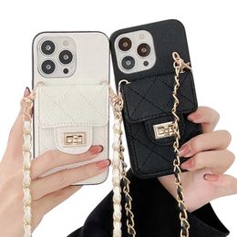 Crossbody Wallet Cell Phone Cases Girl Handbag Apple Case Protective Cover For iPhone 14 13 12 Pro Max Lock Insert Card Bag Chain Full Covers With Strap Retail Box