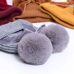 Hats Baby Girls Beanies Stuff Double Pompom Hat Winter Knitted Decoration Bow Kids Girl Warm Thicker Children Infant Beanie Cap