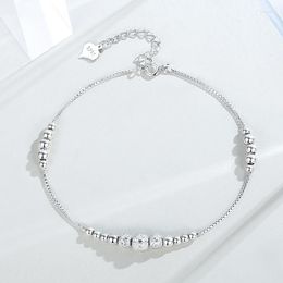 Anklets Real 925 Bracelet On Leg Silver Chains Women Jewellery Foot Fashion Frosted Beads Box Chain 21 CM Adjustable Gift