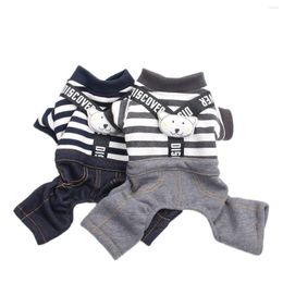 Dog Apparel Striped Cat Jumpsuit Rompers Bear Design Pet Puppy Coat Jacket Autumn Clothes 5 Sizes 2 Colours