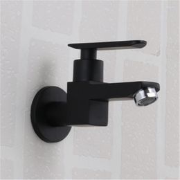 Bathroom Sink Faucets Home Single Cold Taps Brass Wall Mount Bibcock Decorative Outdoor Garden Faucet Black Quick Open Wc Tap